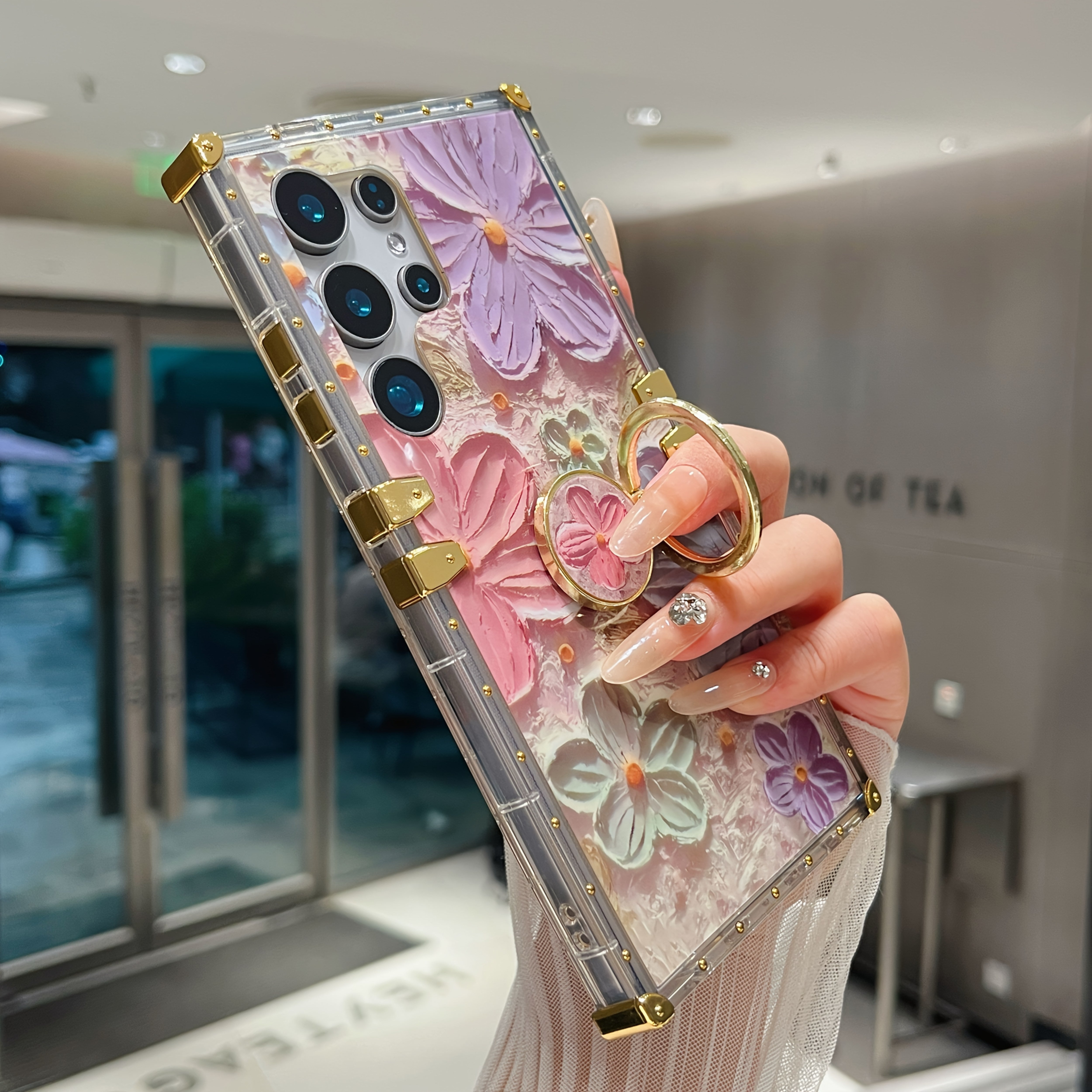 Vintage Oil Painting Flower TPU Phone Case with Ring Bracket for Samsung Galaxy S25 Ultra S24 Ultra S23 Ultra S22 Ultra S25 Plus S24 Plus S23 Plus S22 Plus S25 S24 S23 S22