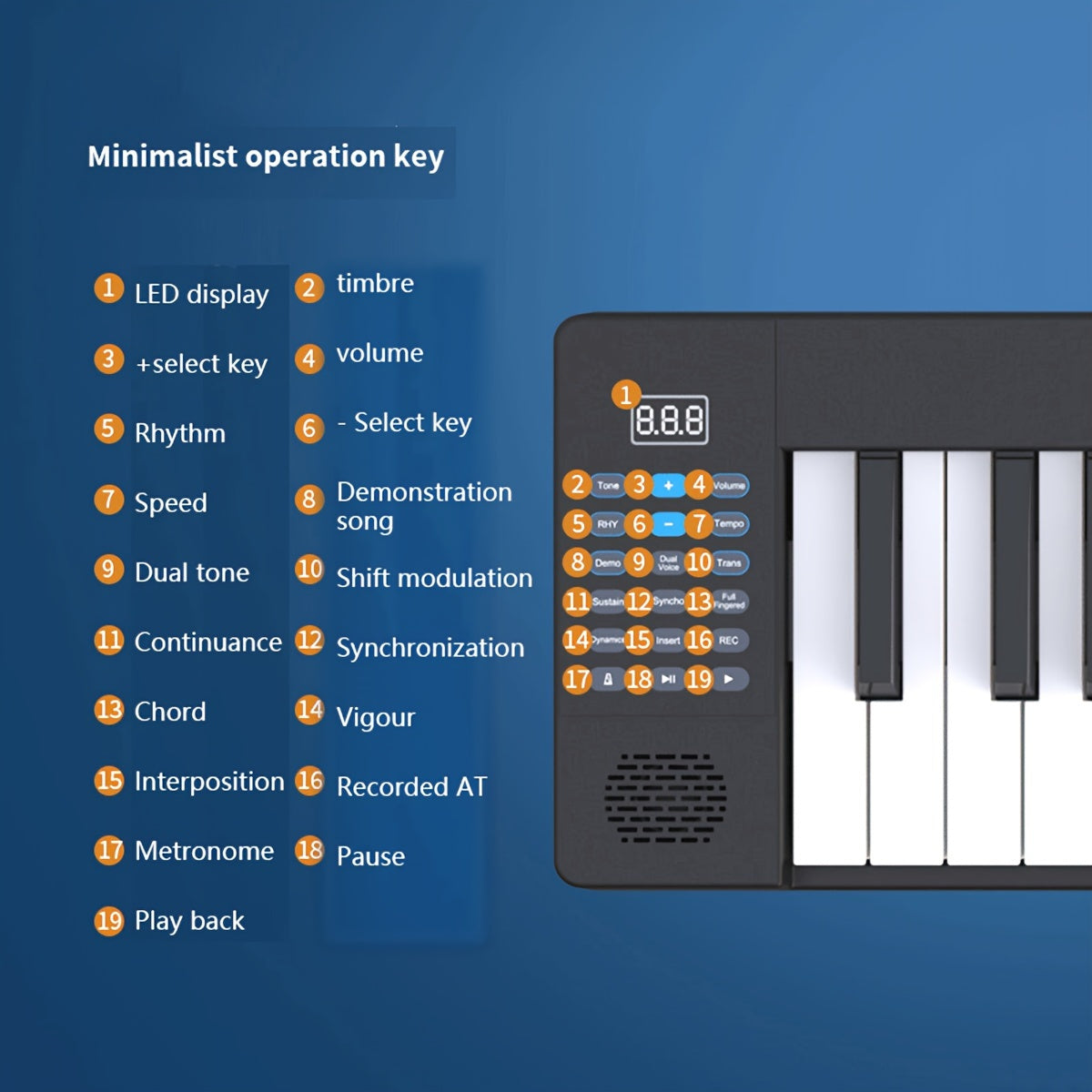 Electronic Piano Keyboard 88 Keys USB Rechargeable LED Display for Beginners Black