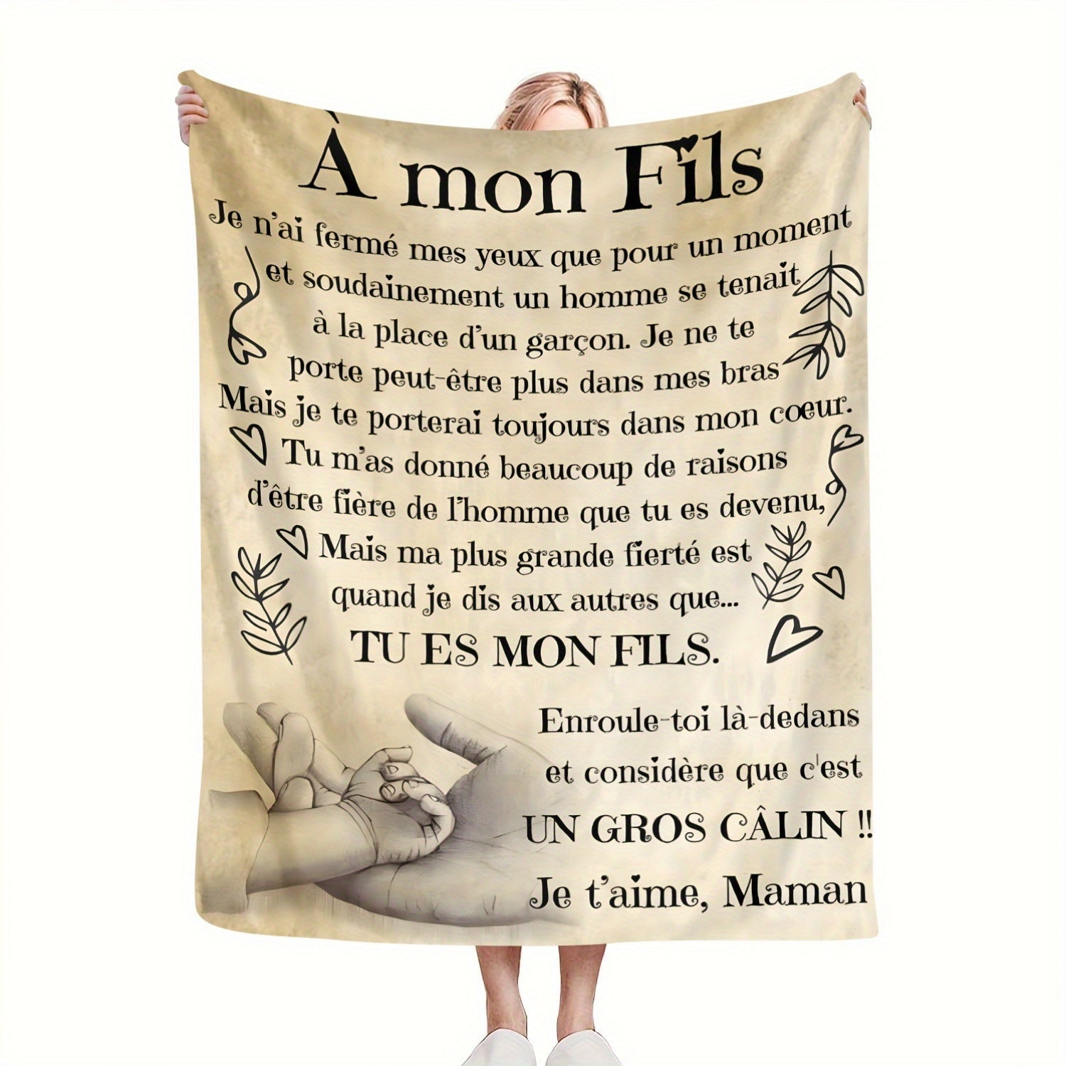 Manta de felpa vintage para todas las estaciones para hijo con letras francesas e impresión digital