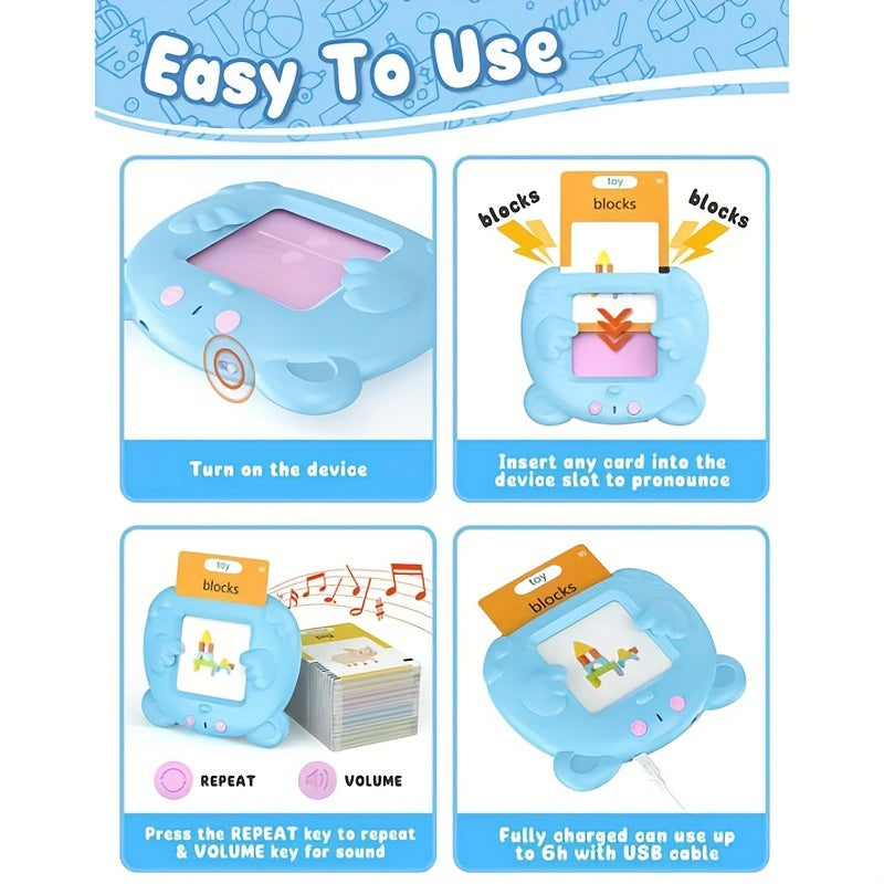 Educational Flash Cards for Kids Age 3 Plus Double-Sided Interactive Learning Toy with Rechargeable Battery