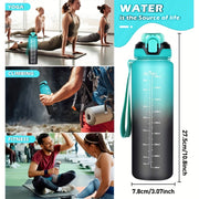 1L BPA-Free Sports Water Bottle with Straw and Time Marker