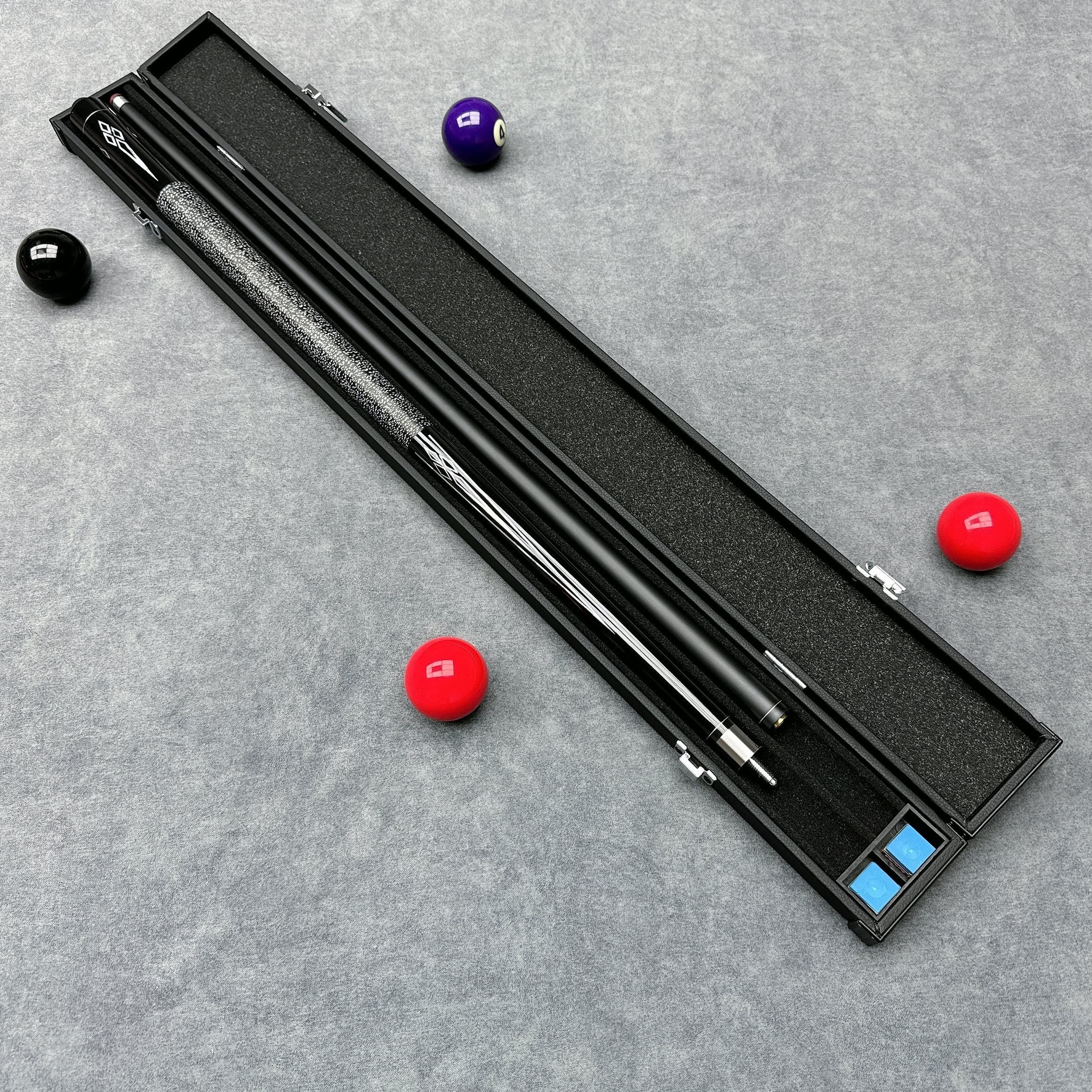 Billiard Cue Set with Carbon Forearm Non-Slip Grip and Cue Box 146cm Black