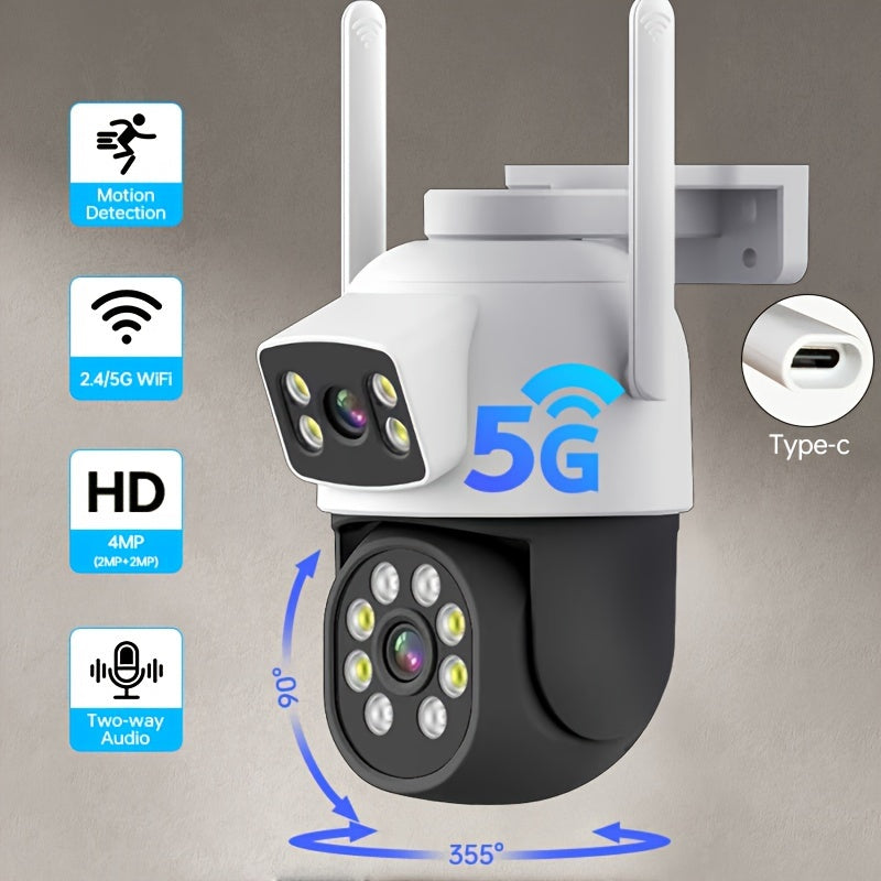 Outdoor Security Camera with 360° Pan Tilt, Color Night Vision, 2MP+2MP, Motion Detection, Two-Way Audio, WiFi