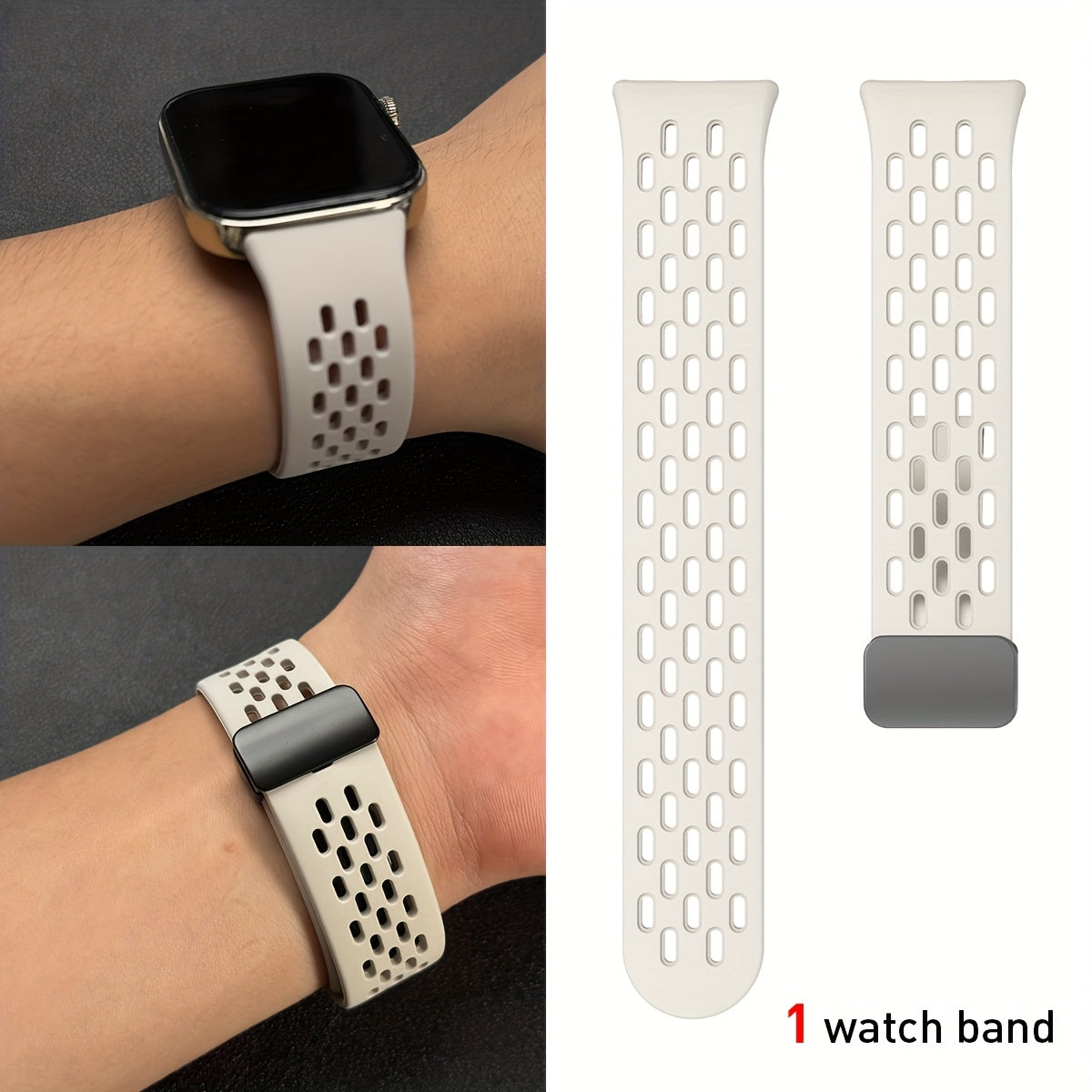 Silicone Watch Strap Breathable Multi-Hole Magnetic Folding for Fitness Tracker