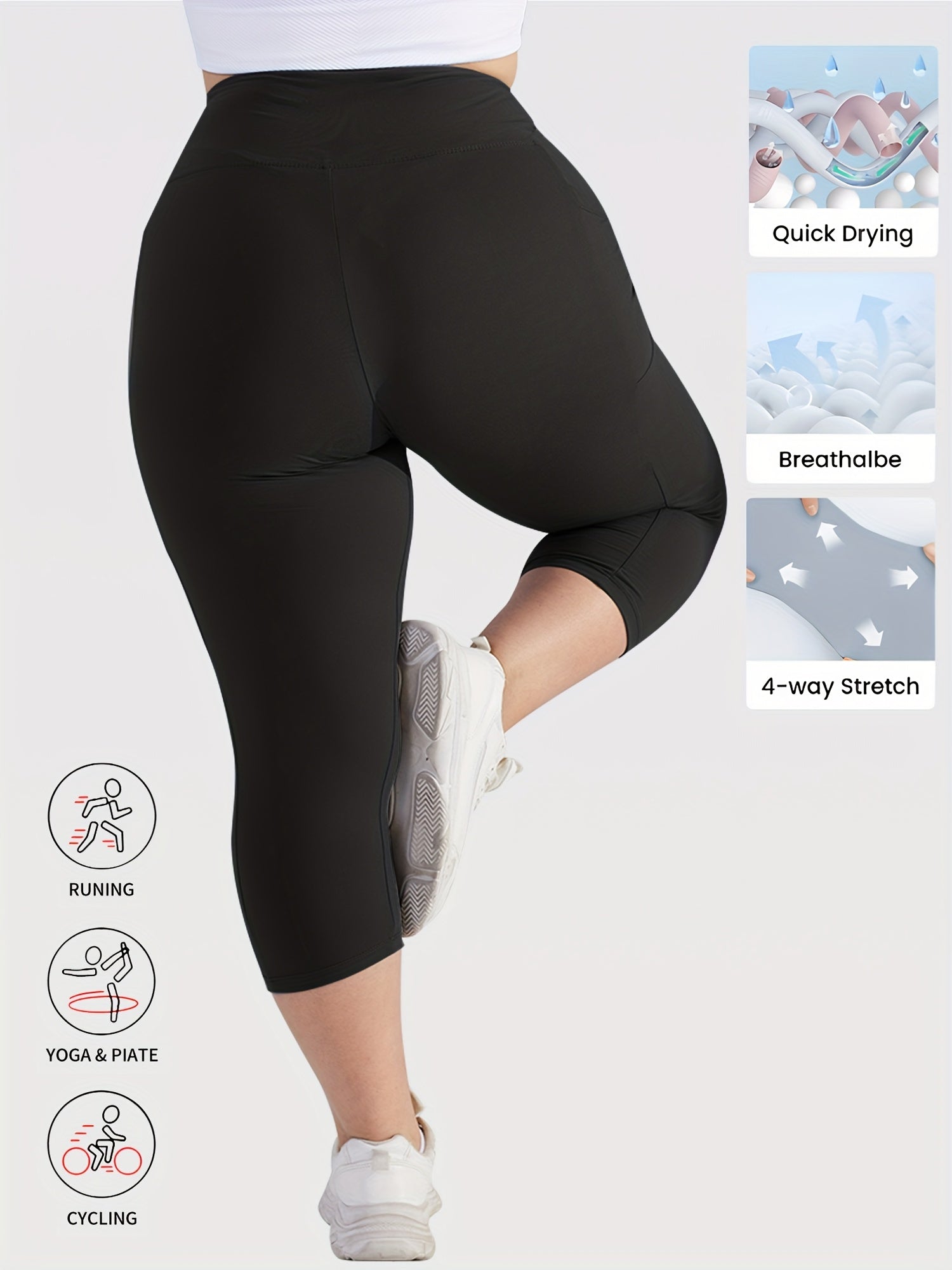 Plus Size Women's Skinny Capris Leggings Casual Crop Spring Summer