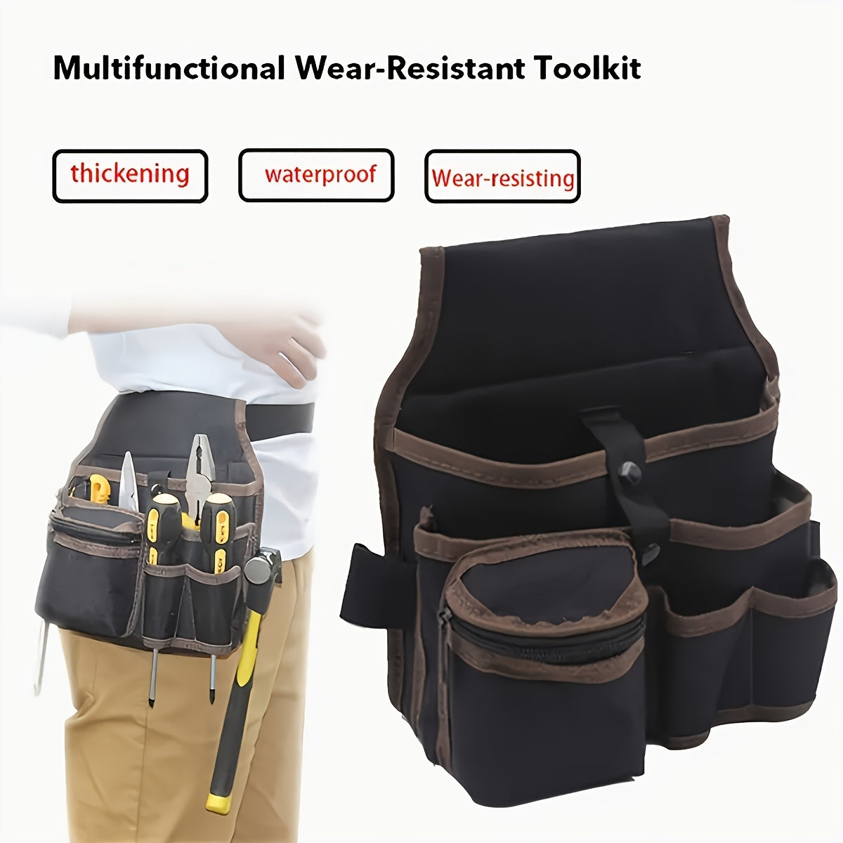 Black Electrician Tool Belt with Multiple Pockets for Hanging on Waist