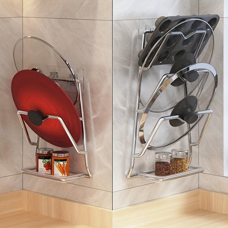 Noxodir po'latdan yasalgan qozon qopqog'i ushlagichi - Oshxona shkaflari uchun devorga o'rnatiladigan tashkilotchi - Silliq yuzali ko'p funksiyali oshxona saqlash yechimi - Oshxona aksessuarlarini va tashkilotni tartibga solish uchun ideal