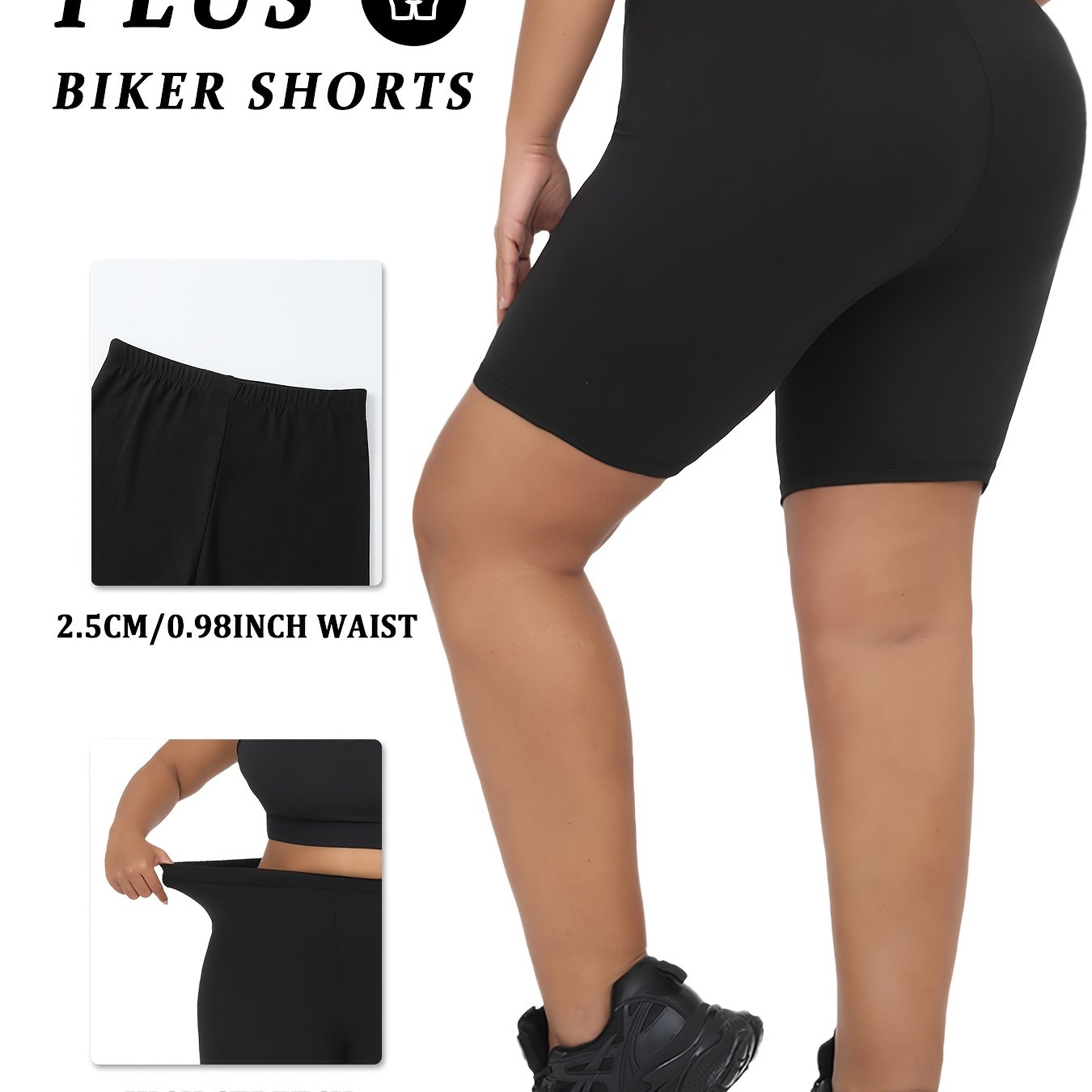 Plus Size Biker Shorts for Women High-Waist Yoga Running Dark Blue