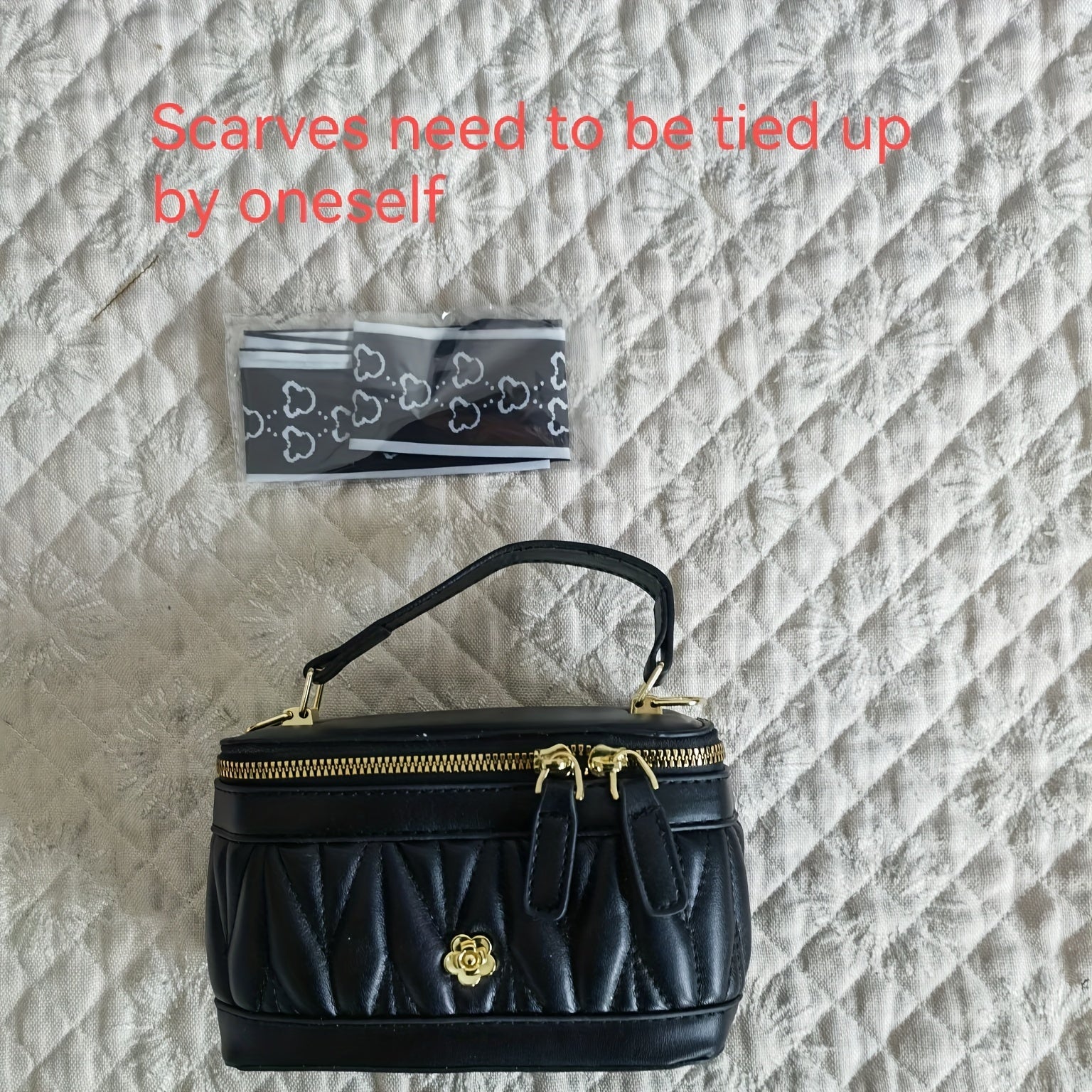 Quilted Box Handbag for Women with Contrast Crossbody Strap Black Coffee PU Embroidered Pattern