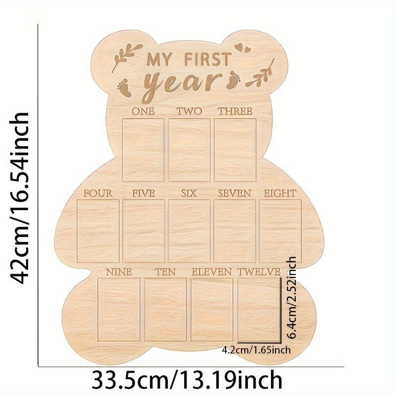 Красивая деревянная рамка для фотографий с медвежонком на первый год жизни - стильная отделка, вертикальный стиль, отлично подходит для декора комнаты и ежемесячного календаря, идеальный подарок на первый день рождения