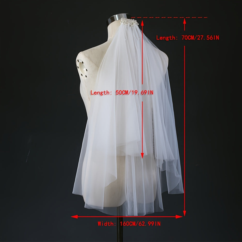 Двойной свадебный вуаль с жемчужным заколкой для волос, свадебный аксессуар для невест