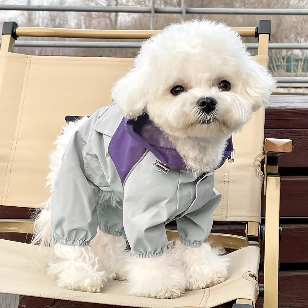 Waterproof Pet Raincoat with Hood for Small Dogs and Cats Light Green PVC Two-Tone Button Closure