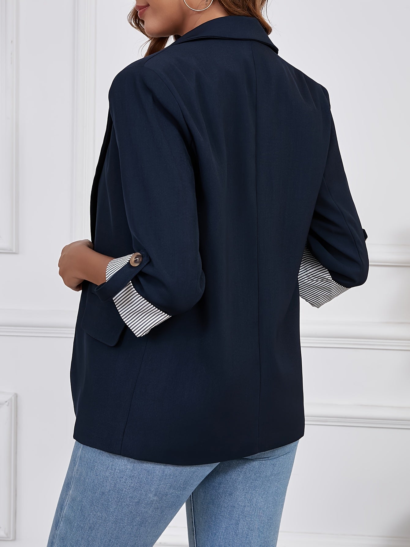Women's Blazer with Lapel Collar and Roll-Up Sleeves for Spring and Fall