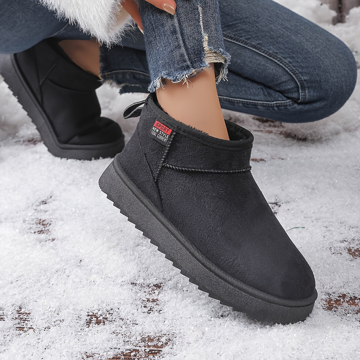 Женские зимние снегоступы с тёплой тканевой подкладкой, низкий каблук, прочные для улицы