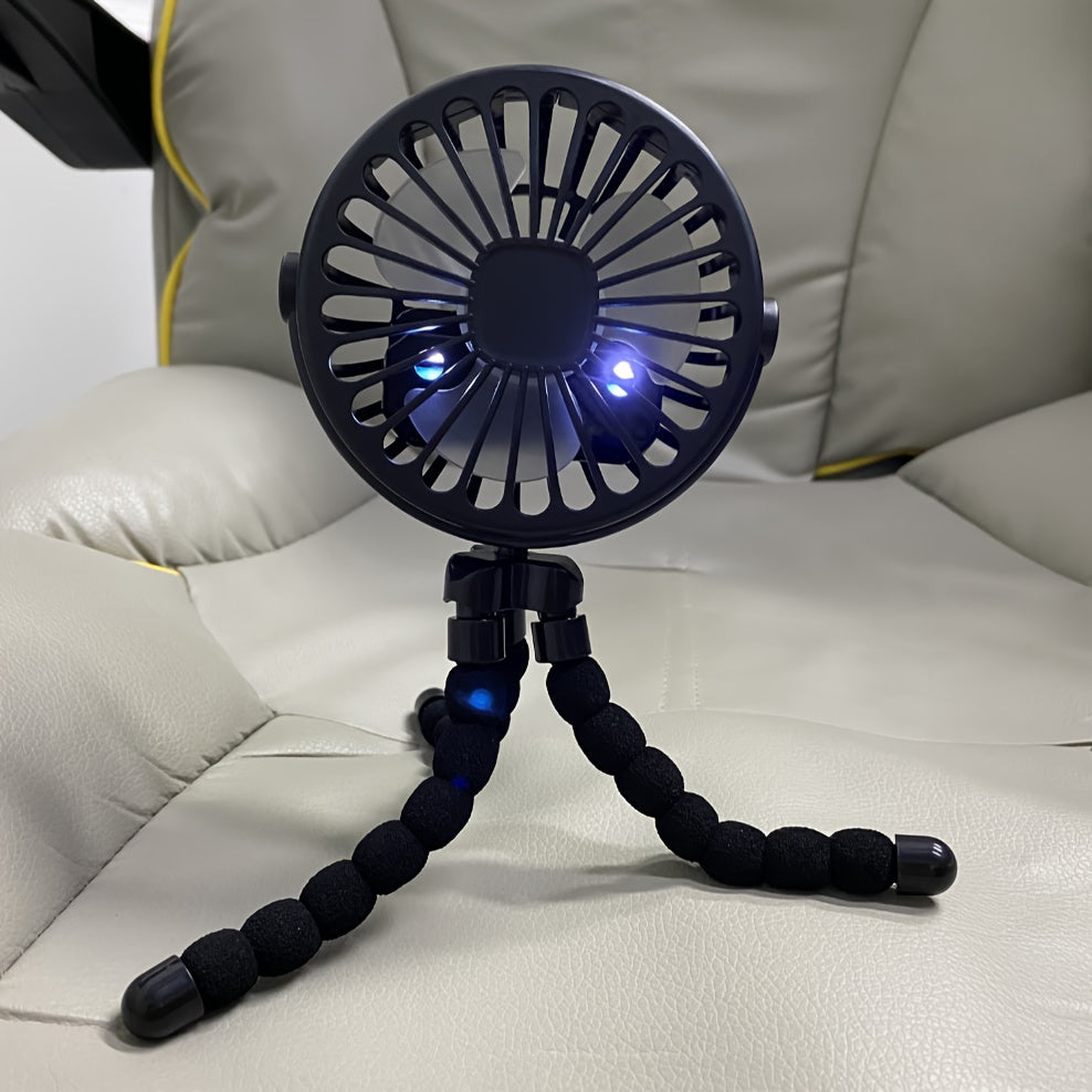 Portable 3-Speed USB Rechargeable Fan with Flexible Tripod for Stroller Desk Bike Camping