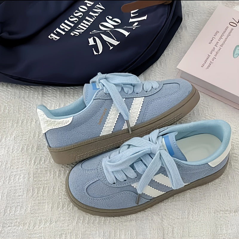 Women’s Low-Top Lace-Up Sneakers Light Green Pink Breathable Rubber Sole