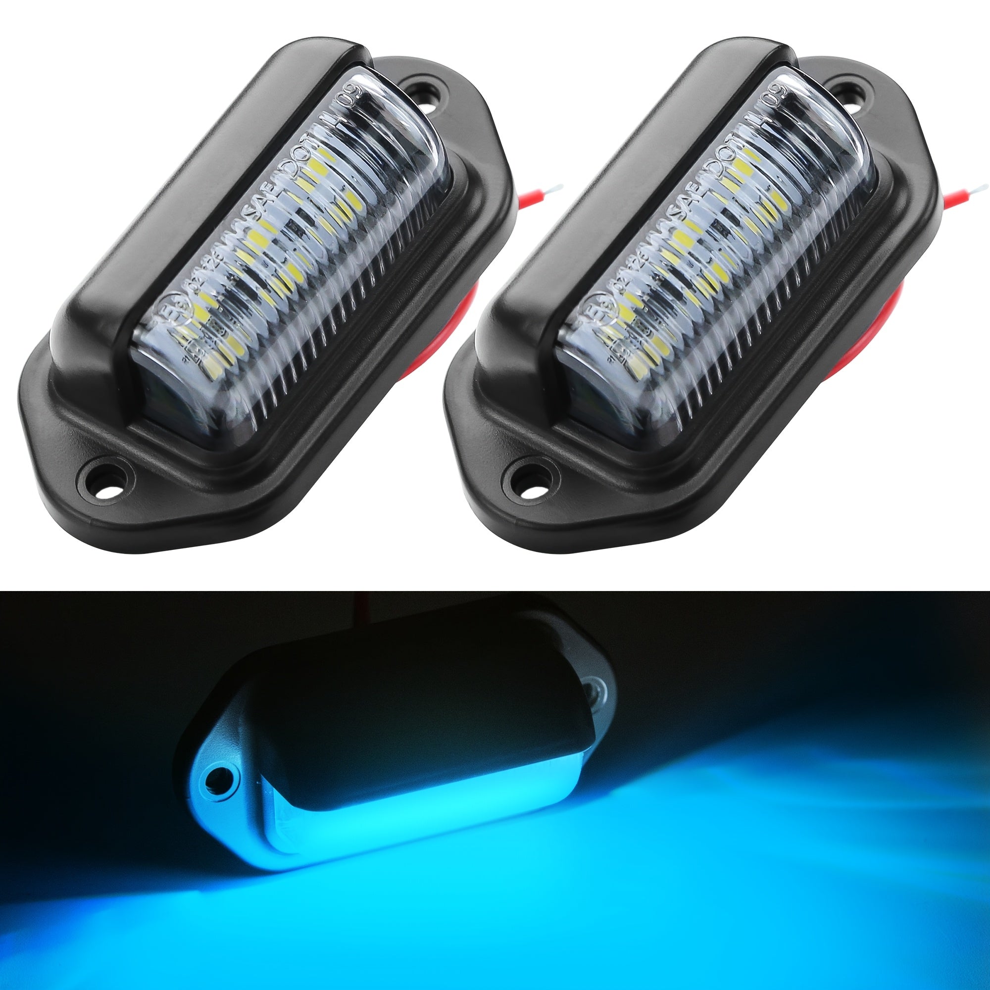 12V-24V Avtomobil raqam belgilari uchun chiroq 6LED 2-to'plam, avtomobillar, yuk mashinalari, avtoulovlar uchun