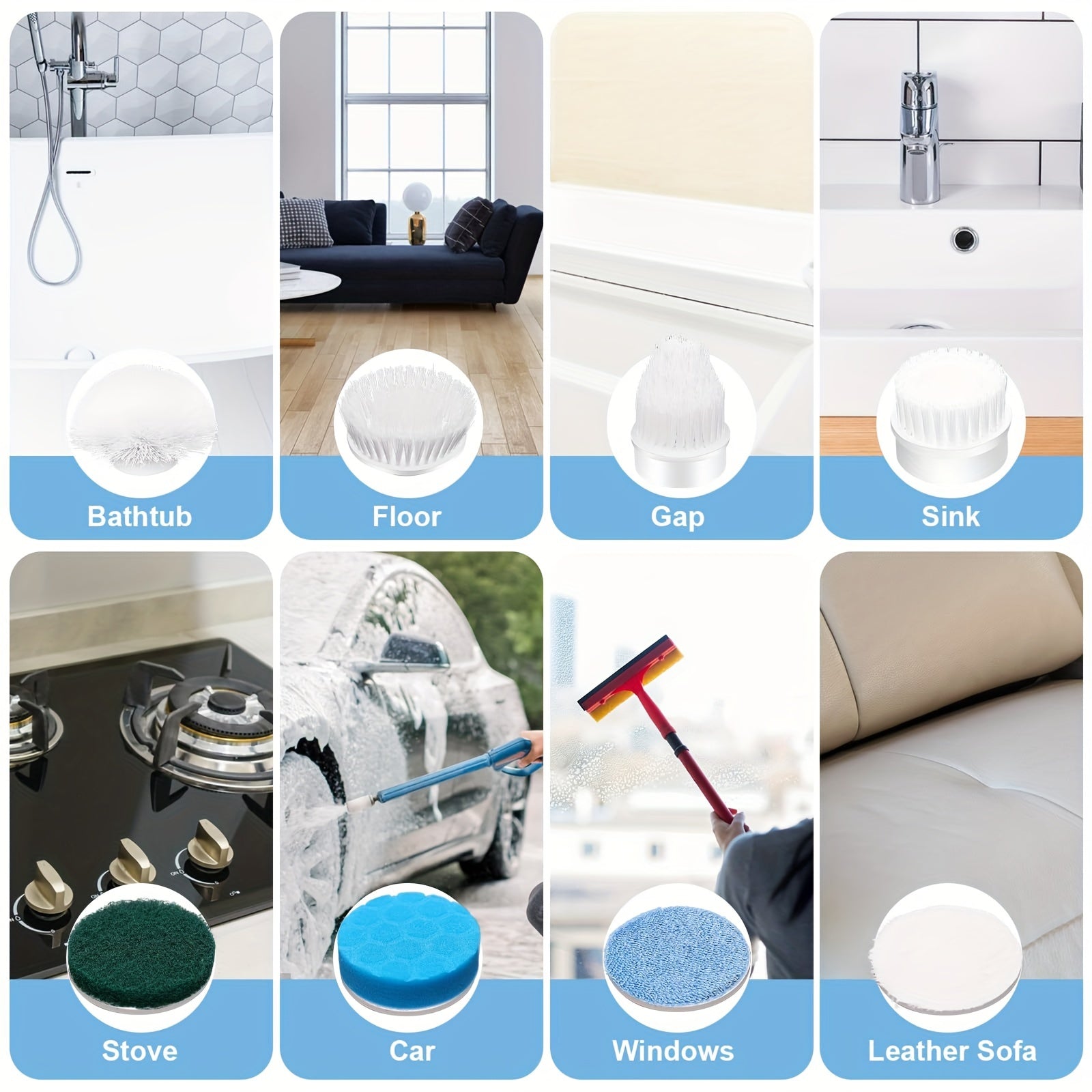 Rotating Electric Cleaning Brush with 8 Brush Heads, Battery Indicator, for Kitchen, Car, Tile, Floor