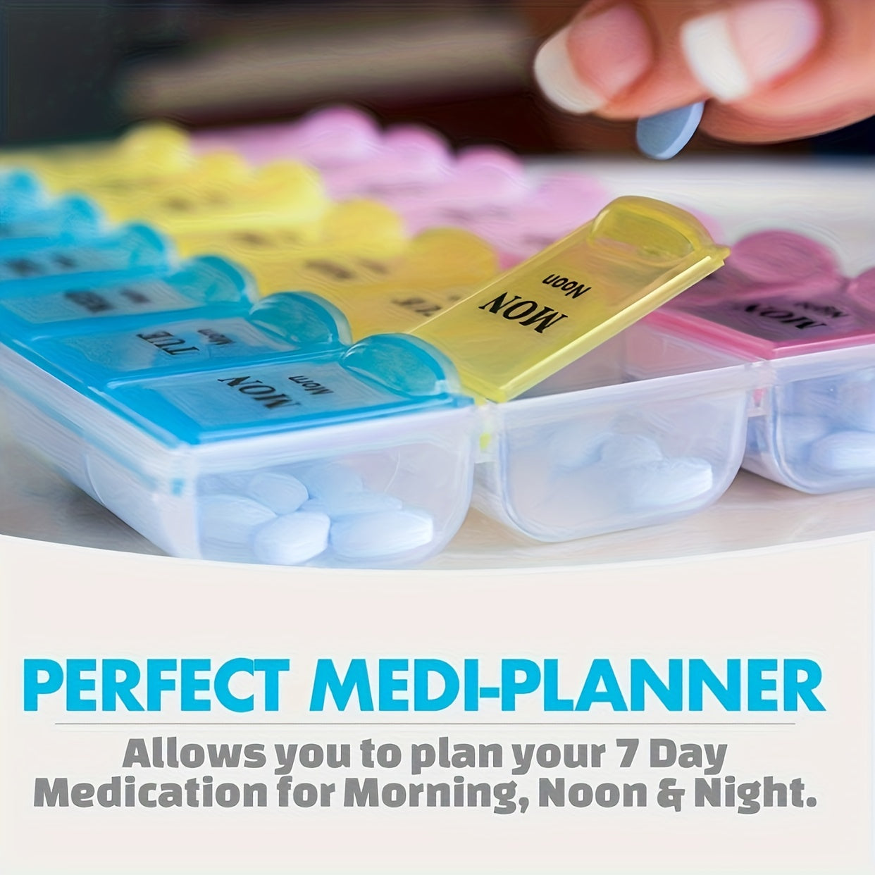 Weekly Pill Organizer 21 Grids with 3 Reminder Boxes for Travel and Vitamins