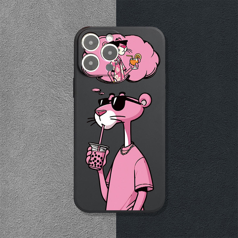 Pink Panther Silicone Phone Case for All iPhone Models Couples Protective Cover