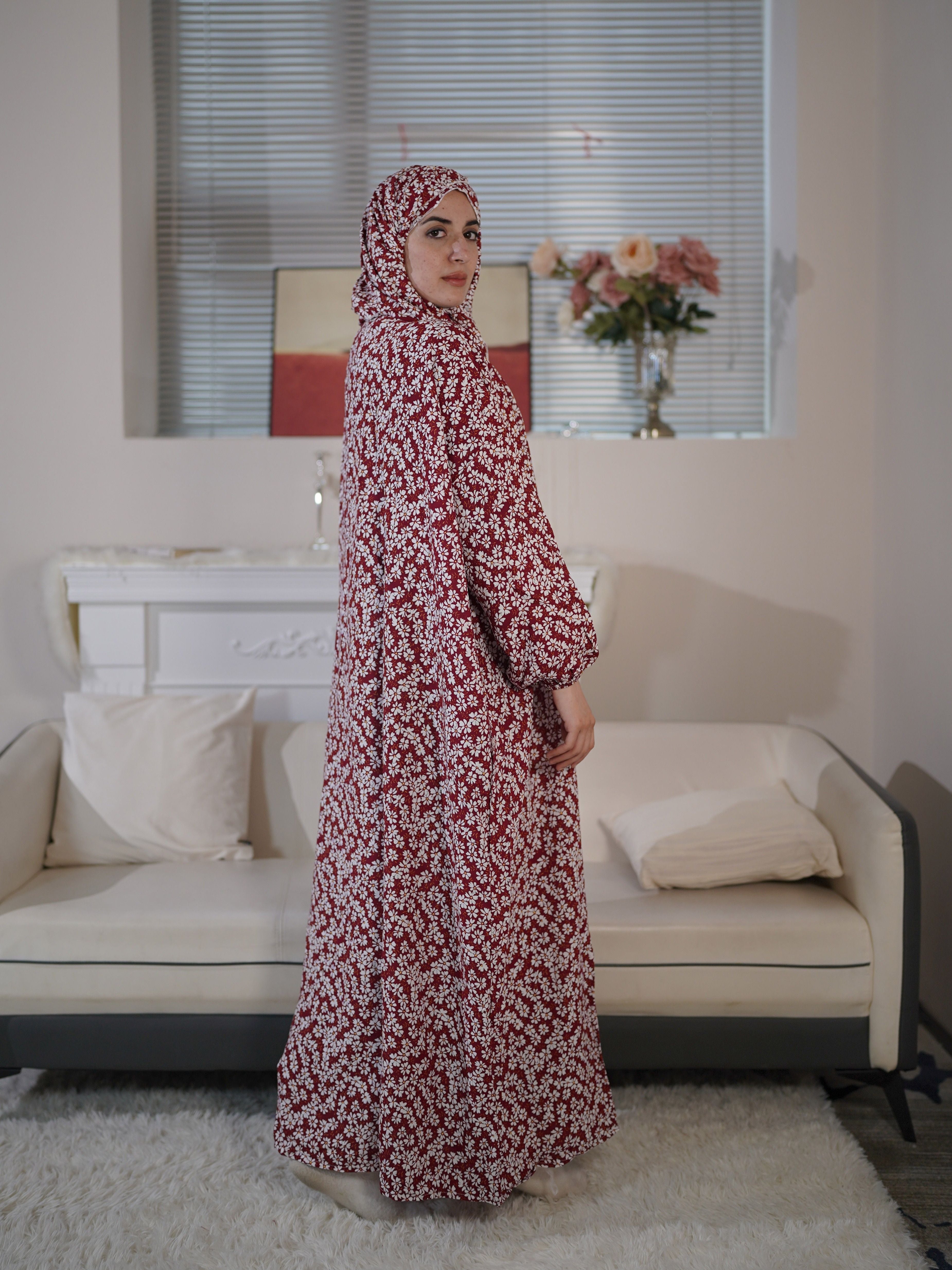 Plus Size Women's Abaya Muslim Prayer Shawl Printed Hijab Dress