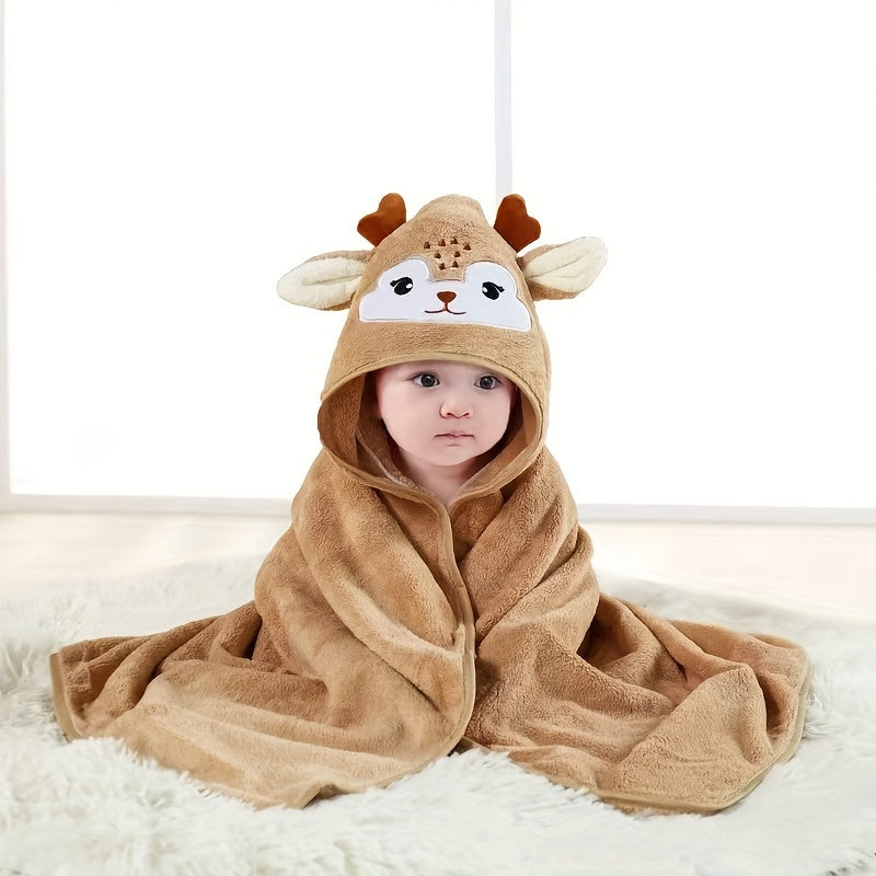 Children's Bathrobe Cute Elk Cartoon Breathable Absorbent Towel Wrap for Kids Khaki