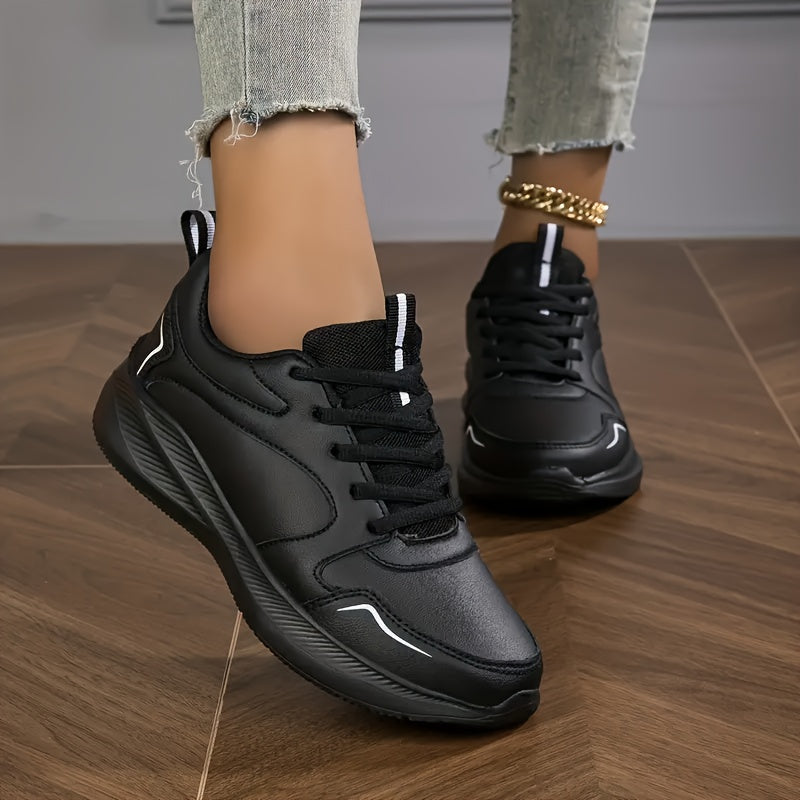 Women's Lightweight All-Season Low-Top Lace-Up Sneakers Black Casual Sport Shoes