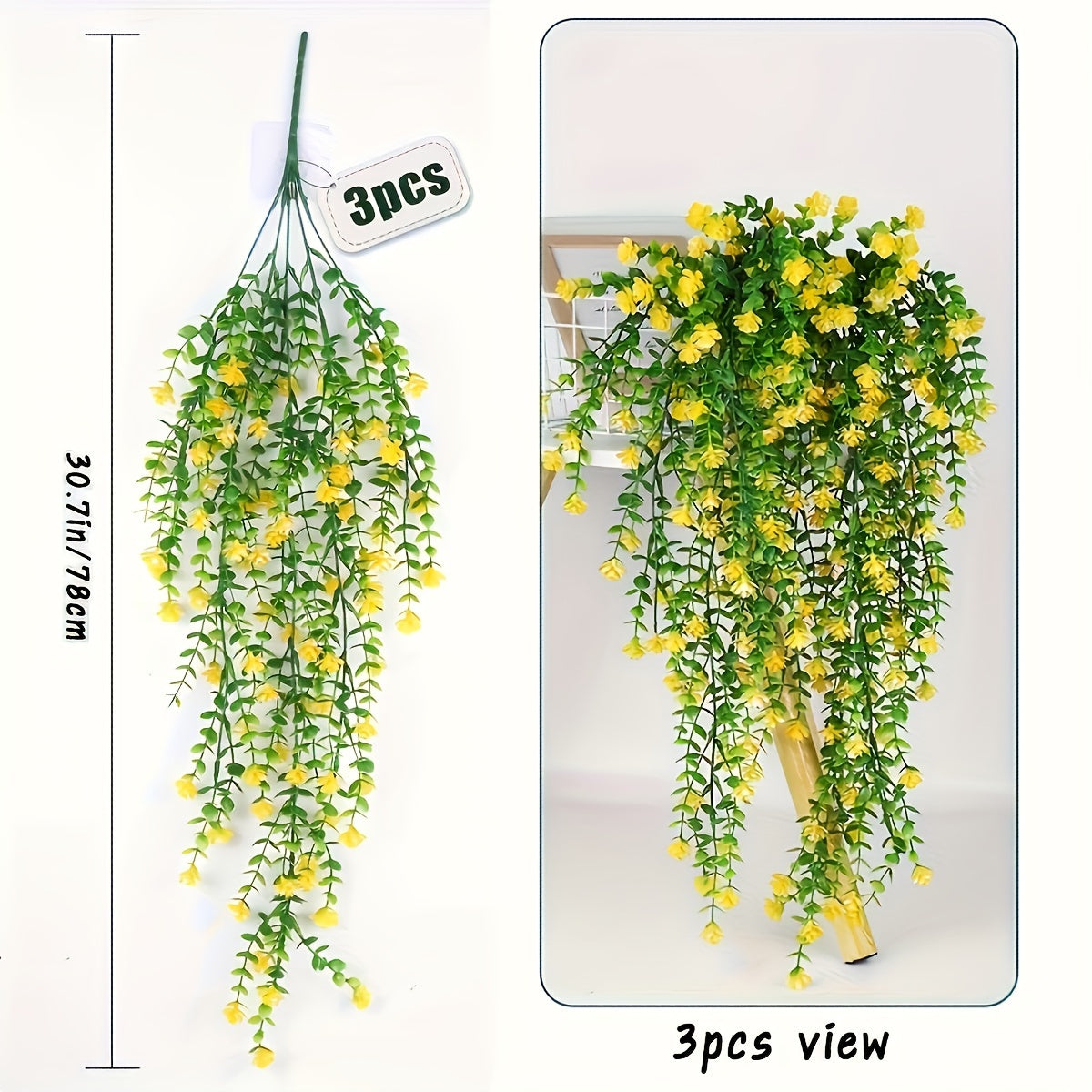 3pcs Artificial Ivy Vines UV Resistant Hanging Faux Flowers for Indoor Outdoor Decor