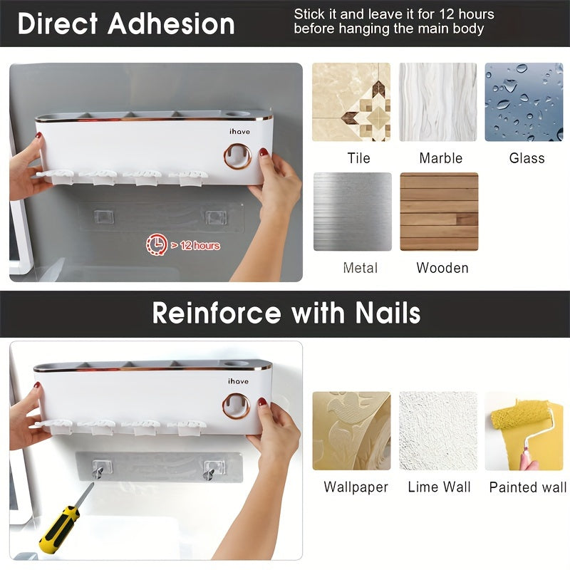 Wall-Mounted Bathroom Toothbrush Holder with Dispenser and Tumbler Set