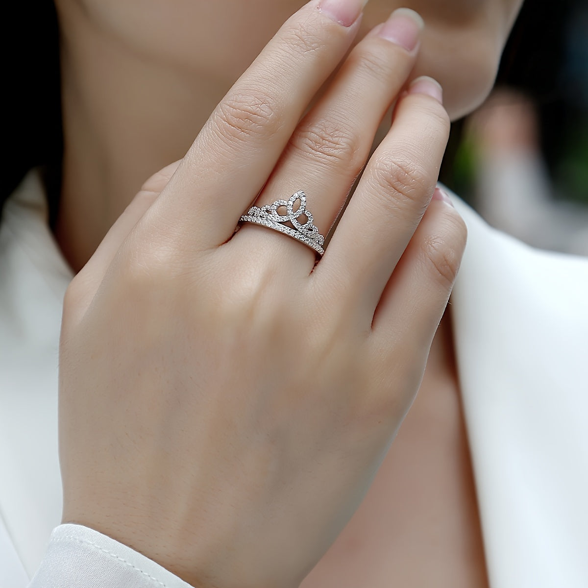 Sterling Silver Moissanite Crown Ring for Engagement Wedding Anniversary