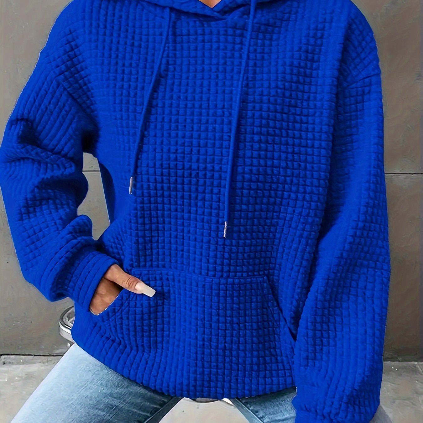 Plus Size Waffle Hoodie Long Sleeve Casual Kangaroo Pocket Sweatshirt