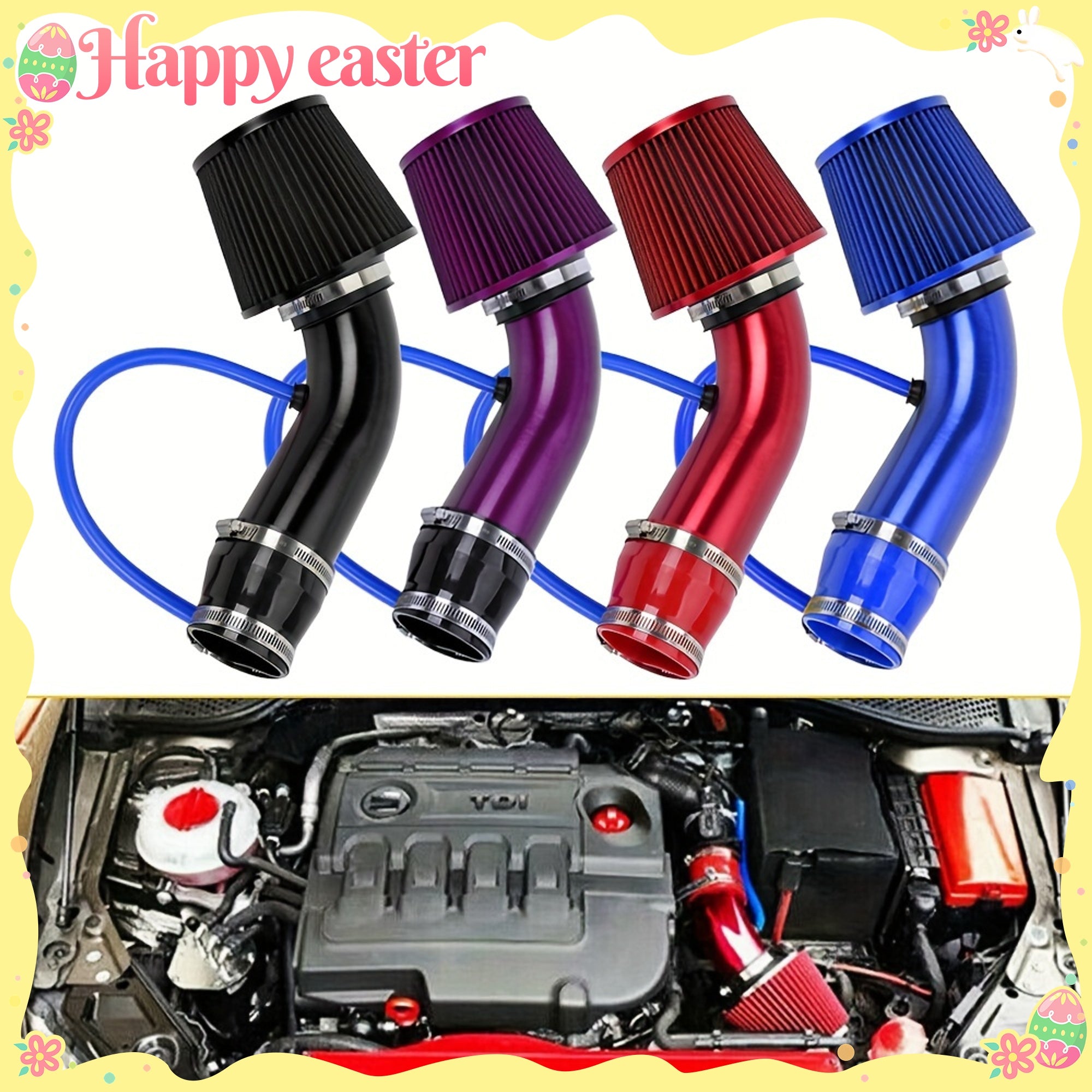 Universal Aluminum Alloy Car Air Filter 76mm Cold Air Intake Filter Kit