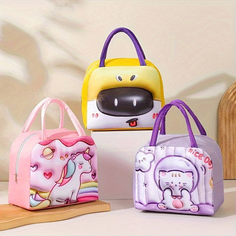 Cartoon Animal Print Lunch Bag Insulated Waterproof Polyester for Students Office