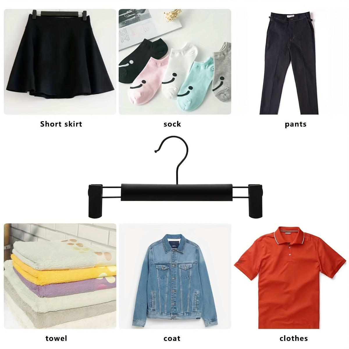 10 Adjustable Anti-Rust Plastic Clothes Hangers for Pants Skirts Tops Black