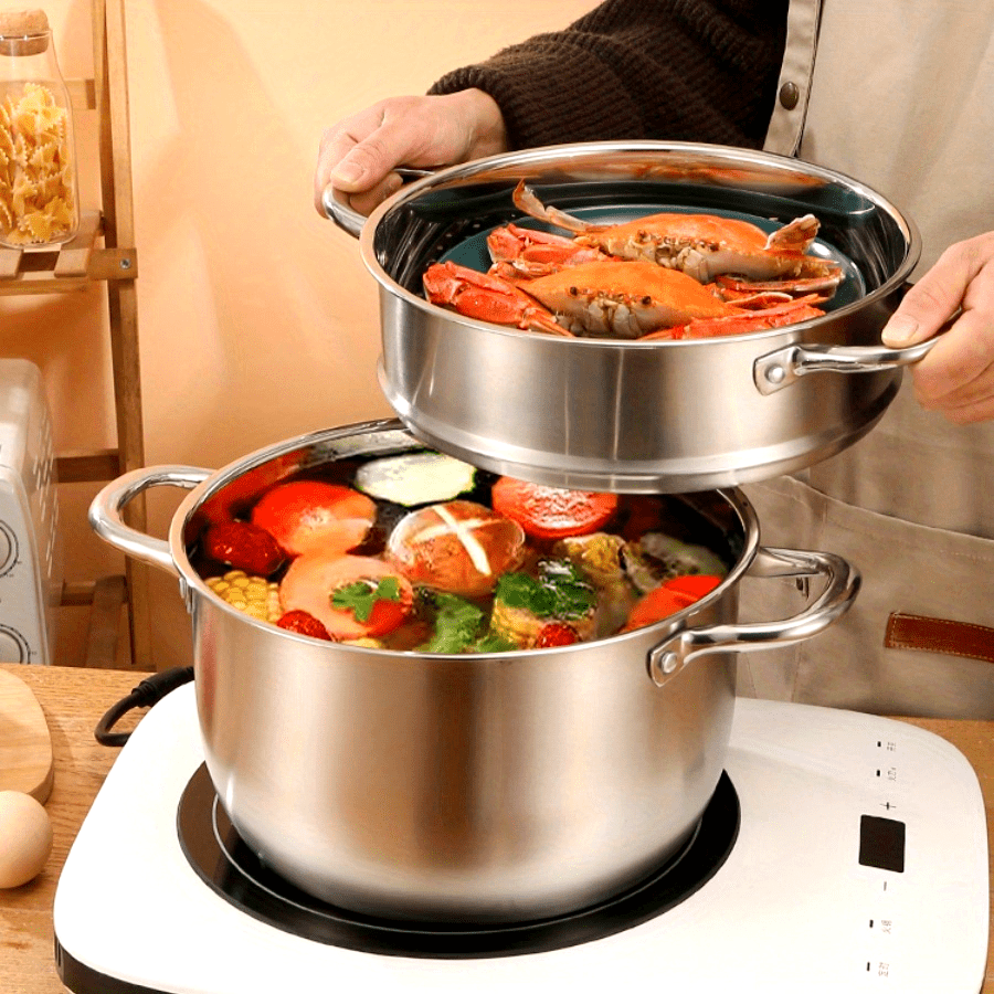 3-Piece Stainless Steel Cookware Set with Steamer and Soup Pot