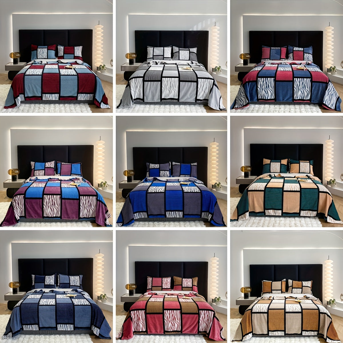 Striped Grid Blanket Lightweight Breathable All-Season Sofa Bed Travel 1 Piece