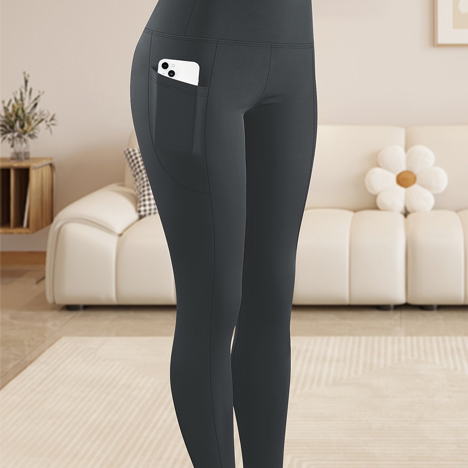 Leggings de talla grande con control de barriga y cintura alta con bolsillos y estampado de leopardo