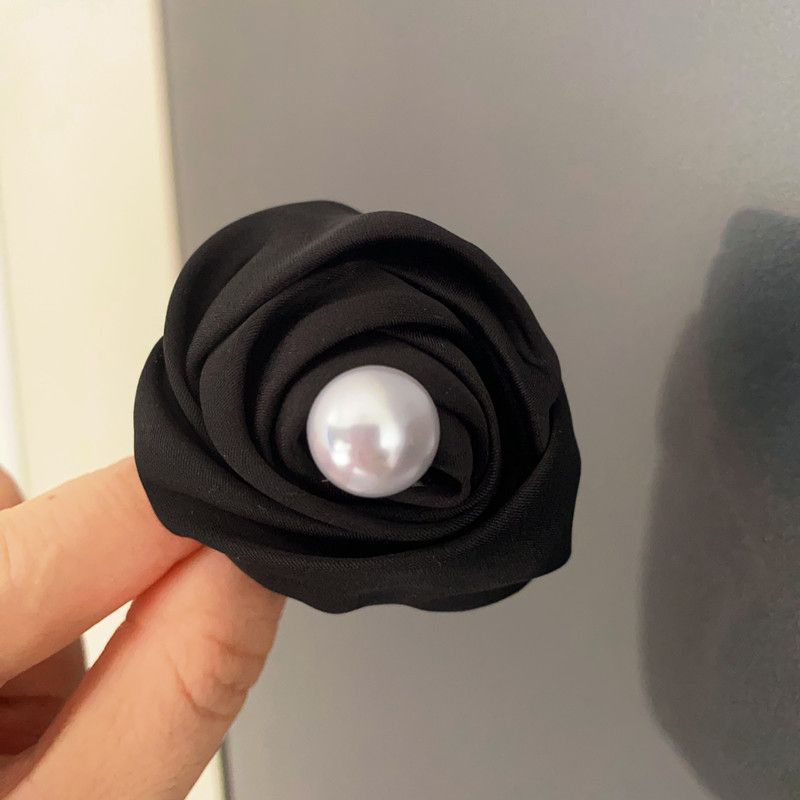 Satin Fabric Rose Brooch and Pearl Bow Hairpin Set for Women