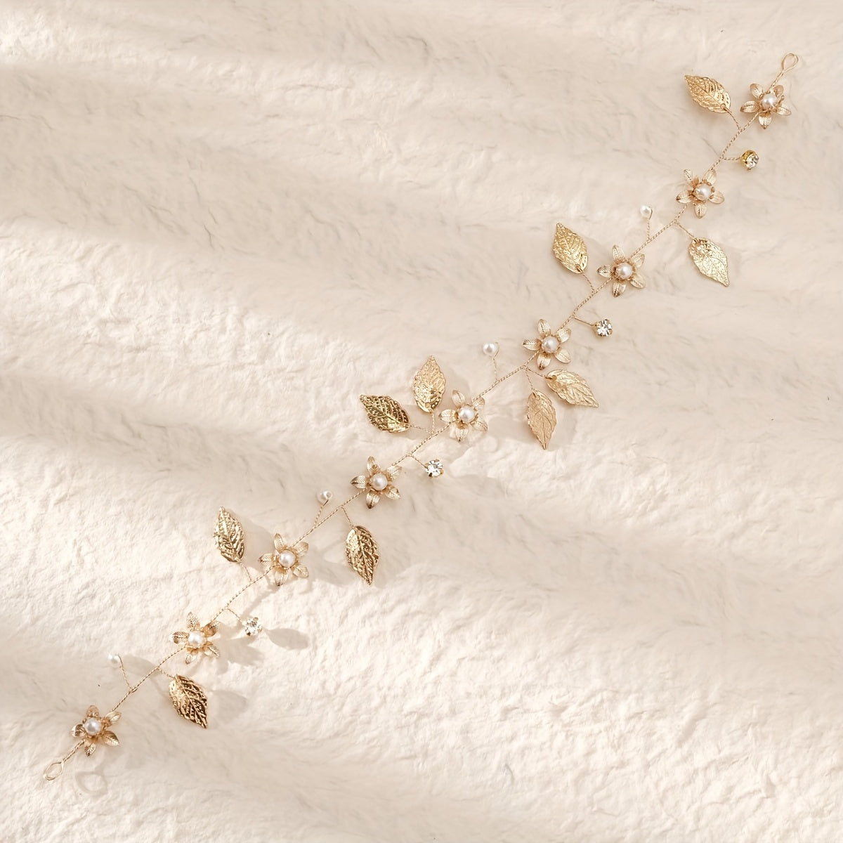 Handmade Hairband with Faux Pearls and Floral Leaf Design