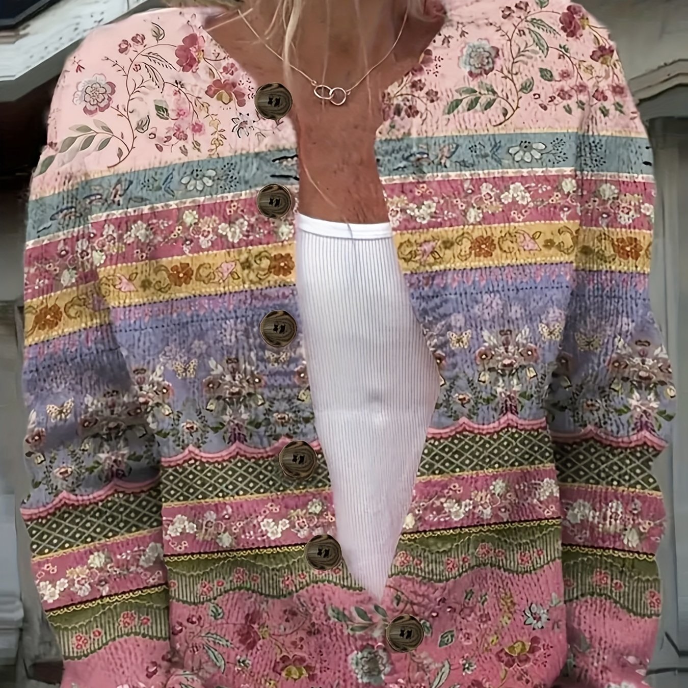 Plus Size Women's Floral Print Cardigan Lightweight Long Sleeve Sweater for Spring and Fall