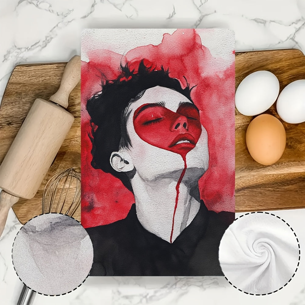 Juego de 2 toallas de cocina para el Día de San Valentín con diseño en acuarela 40x60cm absorbentes