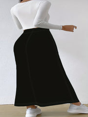 Plus Size Women’s High-Waisted Stretch Skirt Solid Color Fall Summer Dress