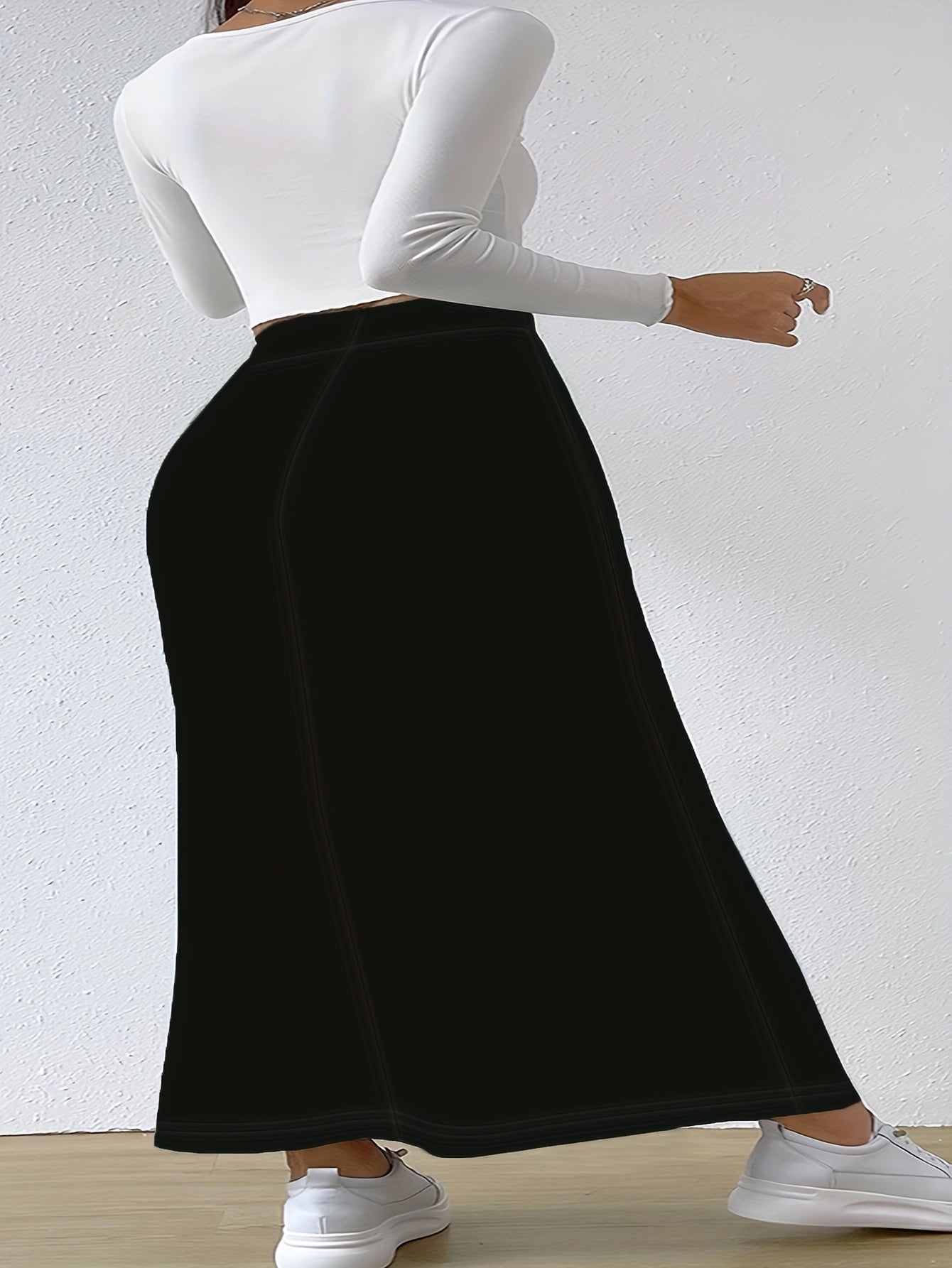 Plus Size Women’s High-Waisted Stretch Skirt Solid Color Fall Summer Dress