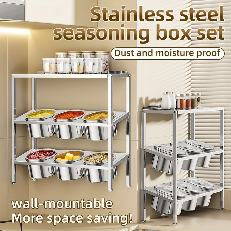 Commercial Grade Unfinished Stainless Steel 3-Tier Spice Rack Organizer with 16 Jars