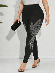 Plus Size Women's Stretch Diamond Wing Pattern Casual Trousers