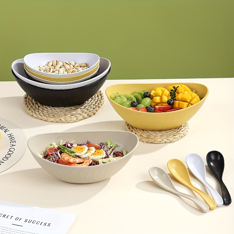 Juego de 2 cuencos de trigo plateados con cuchara, reutilizables, irrompibles, ligeros, utensilios de cocina para ensaladas, postres y pasta