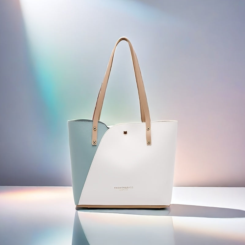 Women's PU Tote Bags Shoulder Shopping Handbags with Edge Paint in Multiple Colors