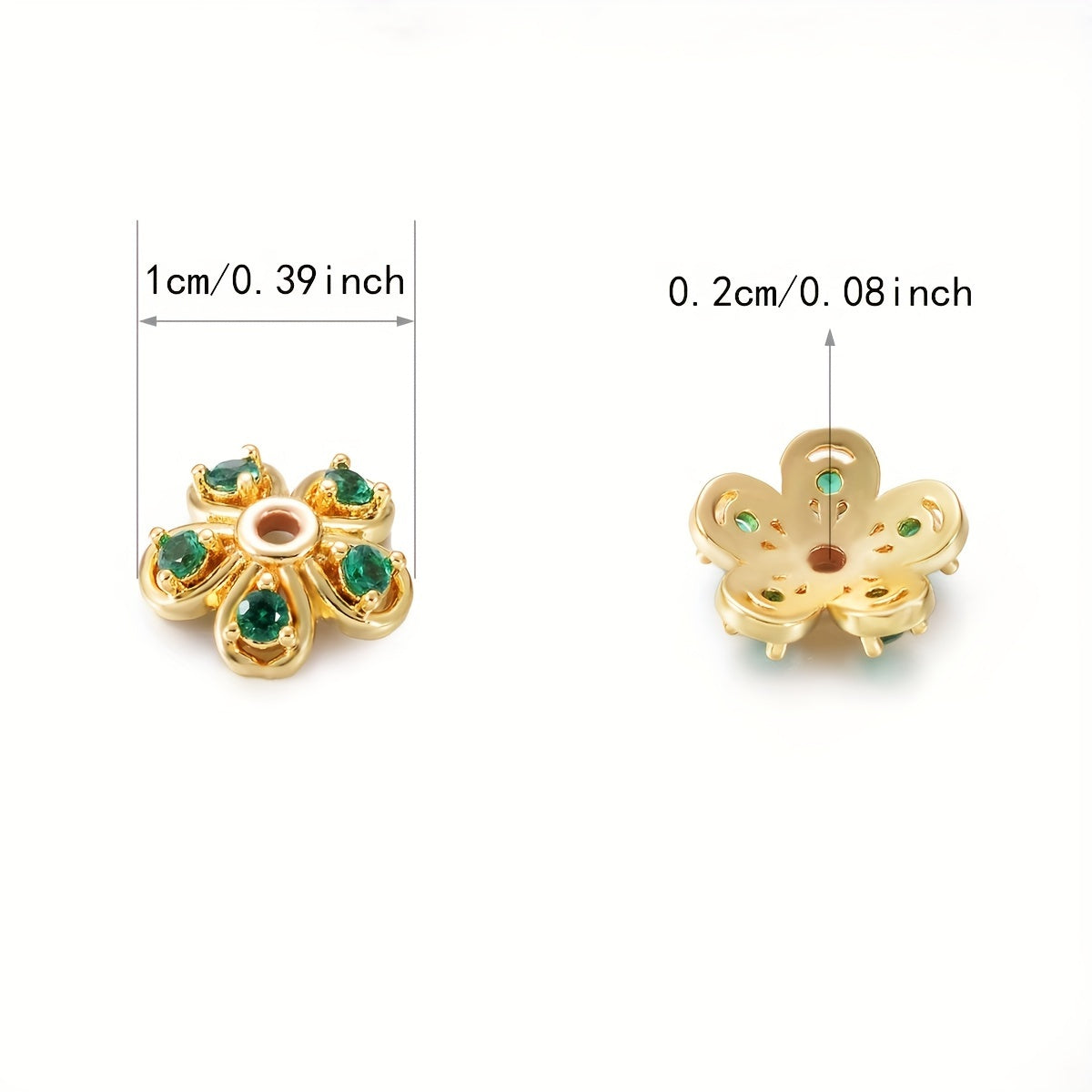 Brass Flower Bead Caps Set of 20 with Synthetic Cubic Zircons 6mm 8mm 10mm