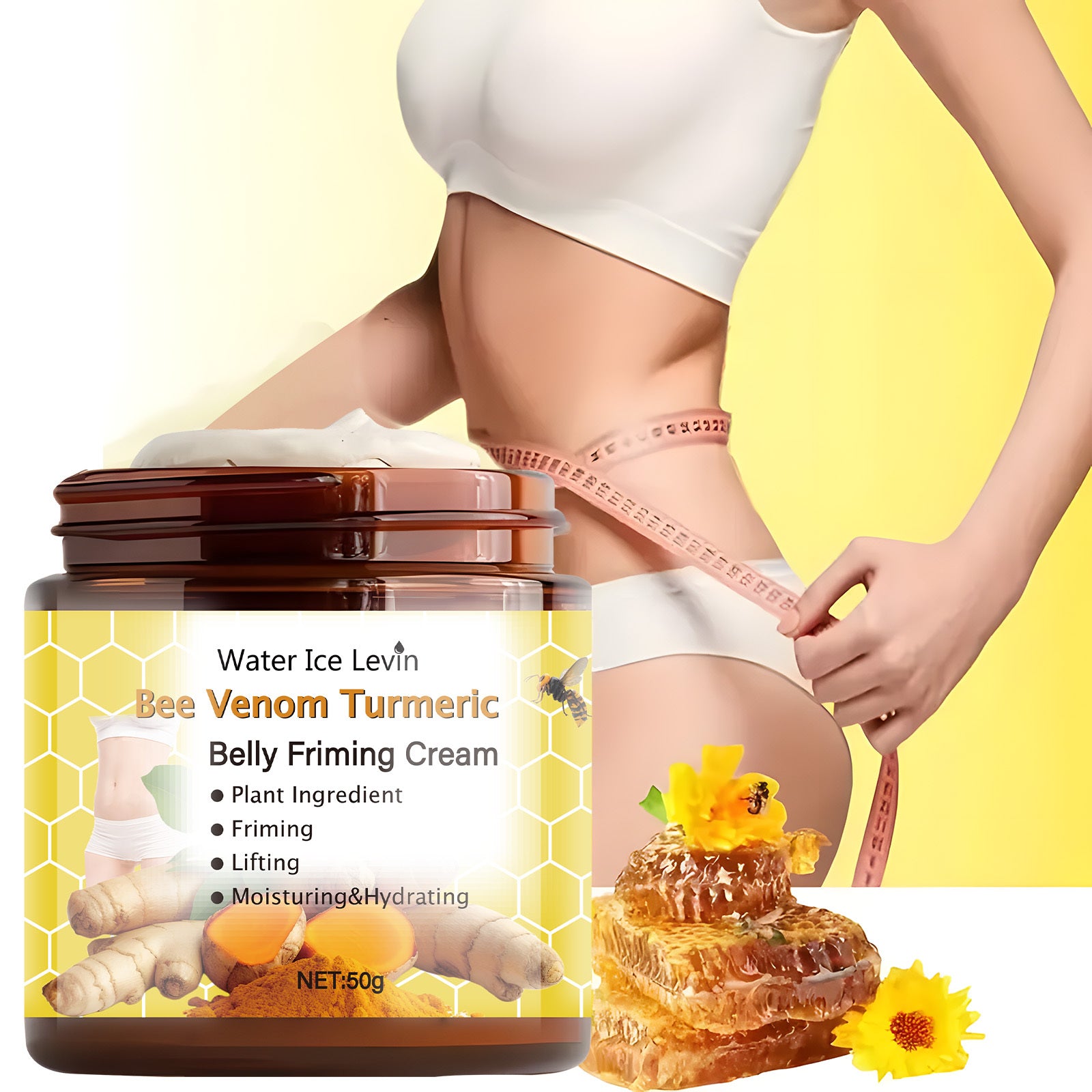 50g Hydrating Bee Venom Turmeric Face Cream for All Skin Types with Hyaluronic Acid