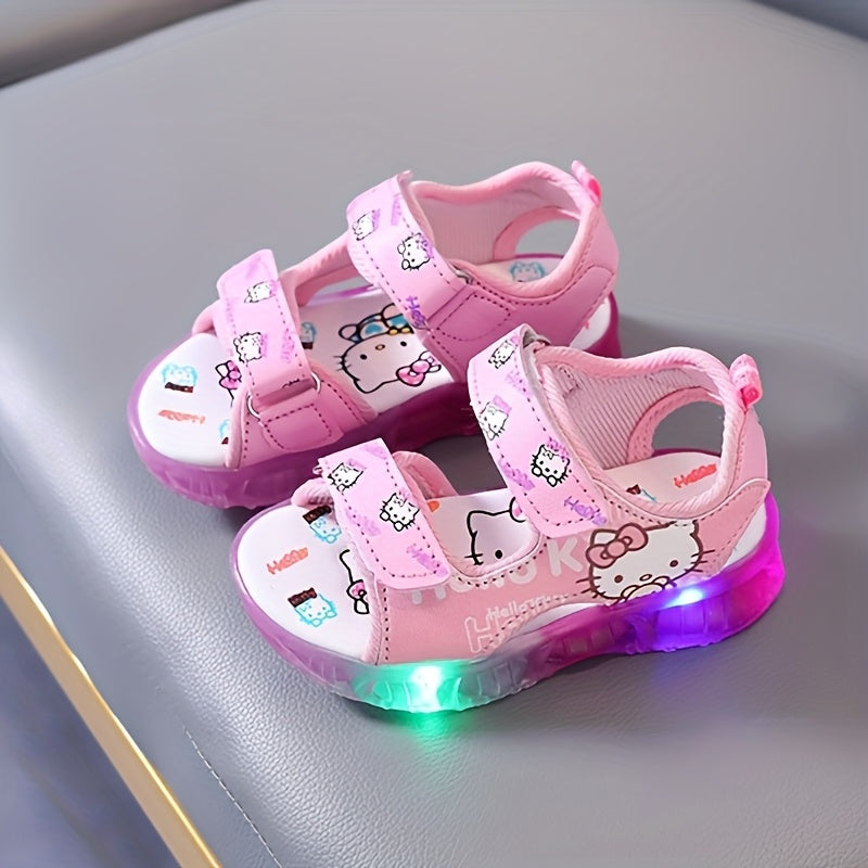 Girls Summer Glow-in-the-Dark Cartoon Sandals with Adjustable Straps Rubber Sole